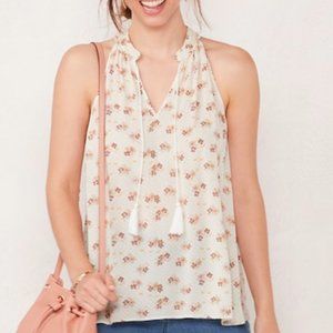 Lauren Conrad Flower Print Splitneck Tassel Tank
